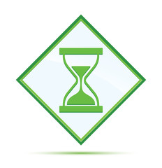 Timer sand hourglass icon modern abstract green diamond button