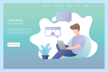 Freelancer at home or office,comfortable workplace,freelance banner template,