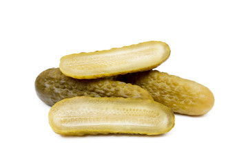 Pickled sour cucumber isolated on white background