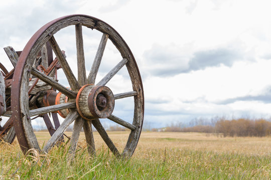 close up of an old wagon wheel