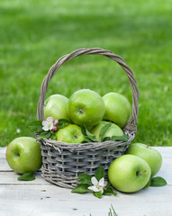 Fresh garden apples in basket
