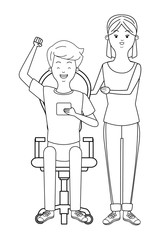 Millennial couple cartoon in black and white
