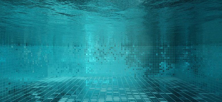 Abstract Swimming pool tiles Under water Backdrop 3D illustration
