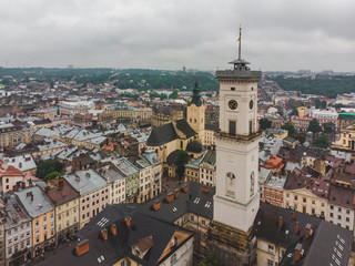 aerial view of center of old european city with beautiful architecture