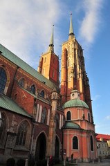 Fototapeta premium The Cathedral of St. John the Baptist in afternoon sun. in Wroclaw, Poland August 2018.