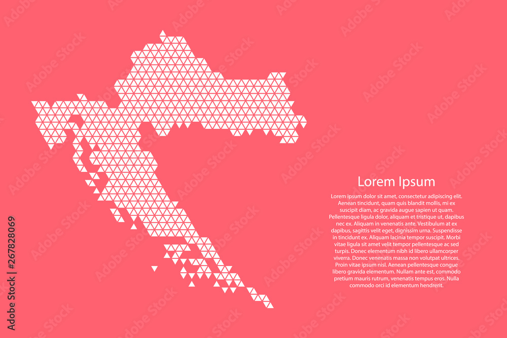 Poster croatia map abstract schematic from white triangles repeating pattern geometric on pink coral color 