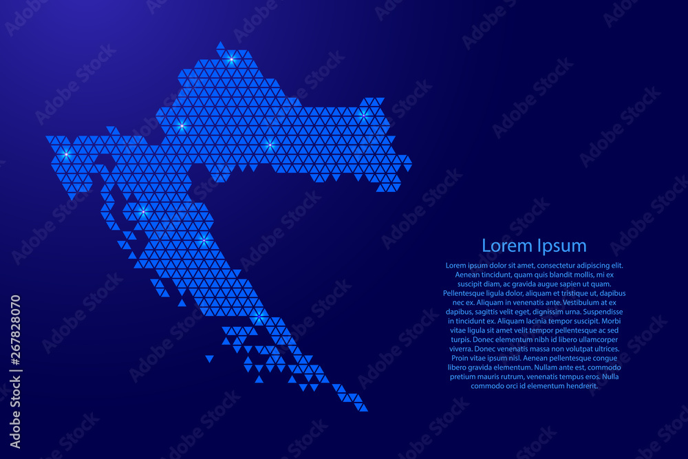 Poster croatia map abstract schematic from blue triangles repeating pattern geometric background with nodes