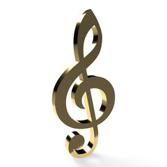 golden 3d treble clef isolated on white background