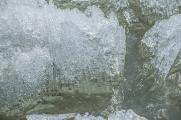 Ice crystals in water.