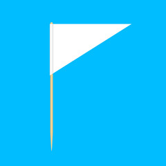 wooden toothpicks flags triangle miniature isolated on blue background, toothpick flags triangle blank or white, toothpick pin icon, toothpick flags for mini stick pointer message