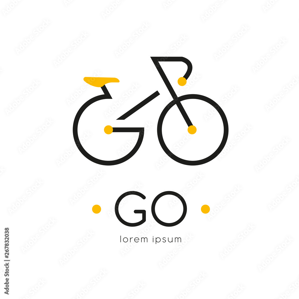 Poster go logo design template with bike. isolated drawing for use as an icon, logo, identity, in web and a
