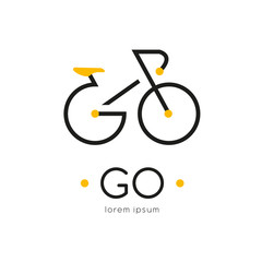 Go logo design template with bike. Isolated drawing for use as an icon, logo, identity, in web and application design, for printing on various media and more