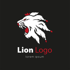 Lion logo design template on black background. Isolated drawing for use as an icon, logo, identity, in web and application design, for printing on various media and more