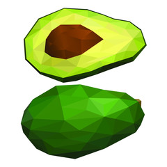 Avocado. Polygonal fruit - avocado. Polygonal fruit. Low poly style. Avocado isolated.	 