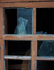 broken glass in an abandoned house