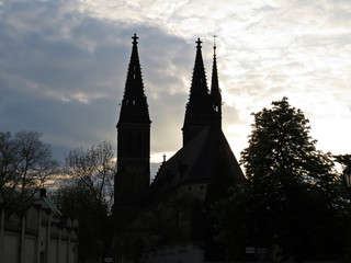 Sunset Over Saint Peter and Paul Cathedral Religious Ancient Tourist Landmark, Prague, Czech Republic