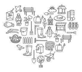 Garden icon tool sale banner set in heart