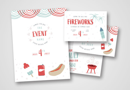 Fourth of July Poster and Postcard Set with Illustrations