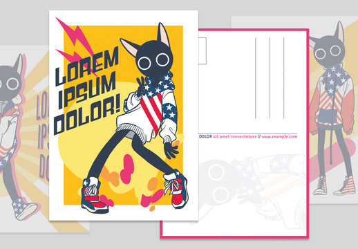 Postcard Set with America-Themed Illustrations