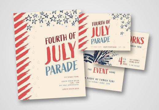Fourth of July Poster and Postcard Set with Abstract Illustrations