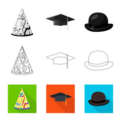 Vector illustration of clothing and cap logo. Set of clothing and beret vector icon for stock.