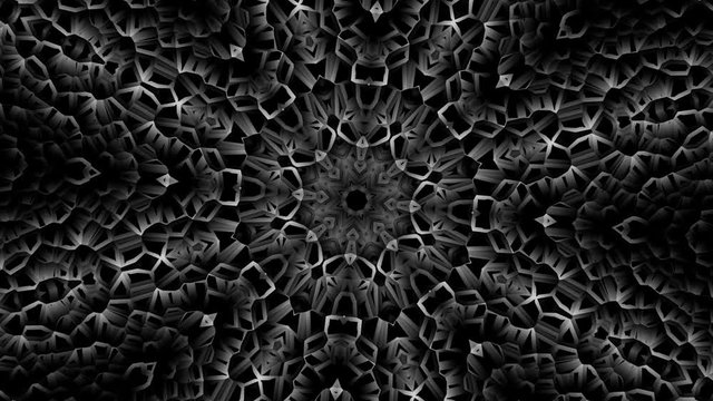 Transforming round mandala pattern. Seamless loop footage. Emboss geometric lattice mandala in arabic style. Islamic geometric arabesque pattern.