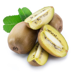 Golden kiwi fruits or Chinese gooseberries isolated on white background.
