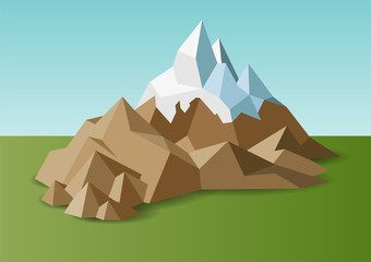 Snow rock mountains landscape in low poly vector style