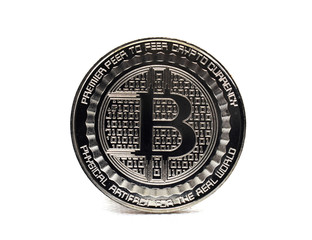 Silver Bitcoin BTC isolated on a white background