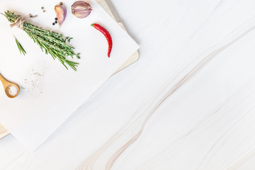 Food background with greens herbs and spices