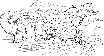 Coloring book dinosaur vector illustration.