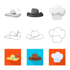 Vector illustration of clothing and cap symbol. Collection of clothing and beret stock vector illustration.