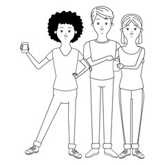 Millennials and smartphones cartoons in black and white