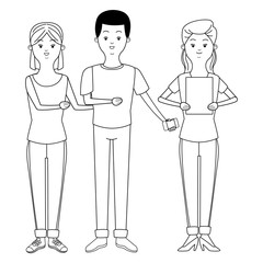 Obraz premium Millennials and smartphones cartoons in black and white