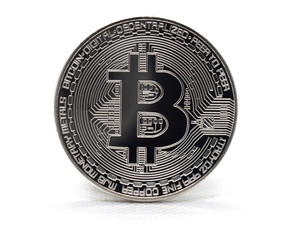 Silver Bitcoin BTC isolated on a white background
