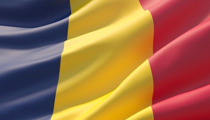 Fototapeta premium Waved highly detailed close-up flag of Chad. 3D illustration.