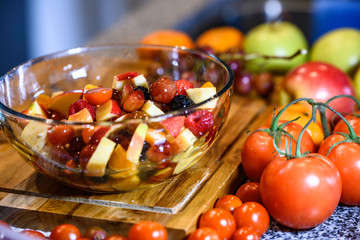 Fruits salad on wooden