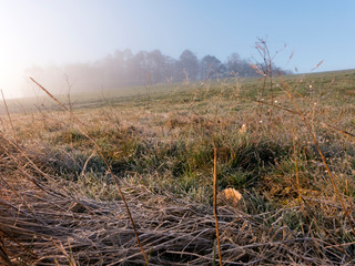 Morgendämmerung und Sonnenaufgang an der Edertalsperre im Nationalpark Kellerwald
