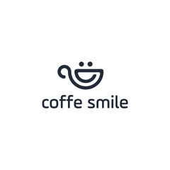 Vector coffee smile or cup of tea drawn by single continuous line.  One global color 