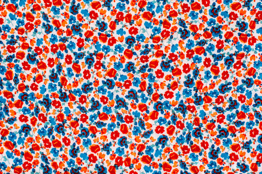 Red And Blue Small Flowers On The Fabric, Cloth Fabric Texture