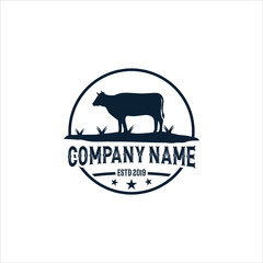 Retro Vintage Cattle / Beef Emblem Label logo design and cow vecor inspiration