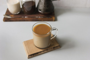 Obraz na płótnie Canvas make coffee, cup of coffee, drink coffee, pour the coffee