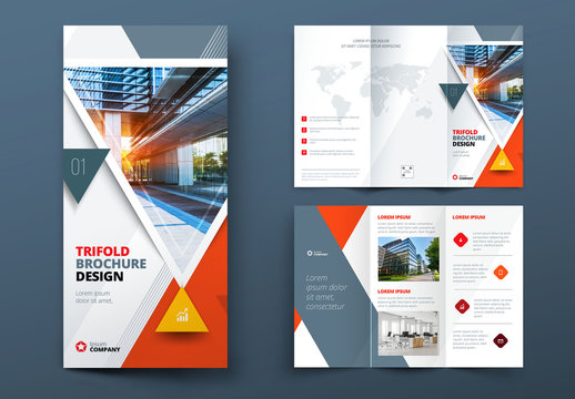 Orange Trifold Brochure Layout with Triangles