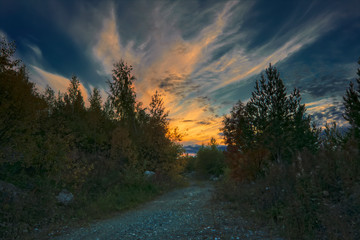 Fototapeta premium Beautiful autumn landscape at sunset in the mountains