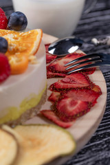 Cake from organic products without baking with berries and fruits