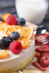 Cake from organic products without baking with berries and fruits