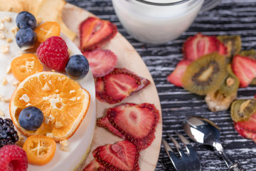 Cake from organic products without baking with berries and fruits