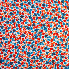 red and blue small flowers on the fabric, cloth fabric texture