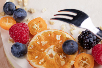Cake from organic products without baking with berries and fruits
