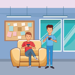 young casual men cartoon